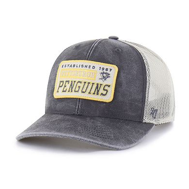 Men's '47 Charcoal Pittsburgh Penguins Canteen Pigment Dyed Patch Trucker Adjustable Hat