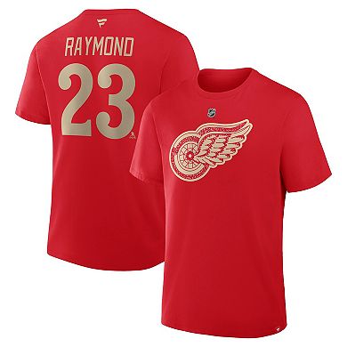 Men's Fanatics Lucas Raymond Red Detroit Red Wings Authentic Stack Name & Number T-Shirt