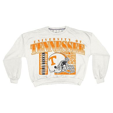 Women's Pressbox White Tennessee Volunteers Oversized Janice Retro Waist-Length Sweatshirt