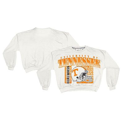 Women's Pressbox White Tennessee Volunteers Oversized Janice Retro Waist-Length Sweatshirt