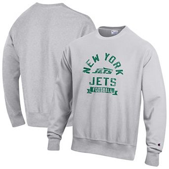Men's Champion Heather Gray New York Jets Reverse Weave Fleece Pullover Sweatshirt