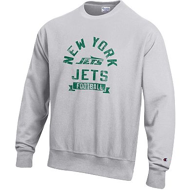 Men's Champion Heather Gray New York Jets Reverse Weave Fleece Pullover Sweatshirt
