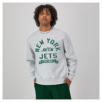 Men's Champion Heather Gray New York Jets Reverse Weave Fleece Pullover Sweatshirt