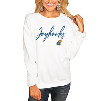 Women's White Kansas Jayhawks Win the Day Pullover Sweatshirt