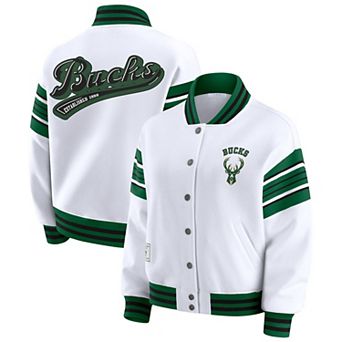 Women's WEAR by Erin Andrews White Milwaukee Bucks Full-Snap Fleece Sweatshirt Jacket