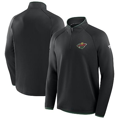 Men's Fanatics Black Minnesota Wild Authentic Pro Rink Raglan Quarter-Zip Pullover