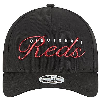 Women's New Era Black Cincinnati Reds Metallic A-Frame 9FORTY Adjustable Hat