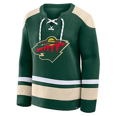 Women's Fanatics Green Minnesota Wild Icing Long Sleeve Lace Up Sweatshirt