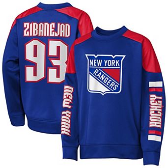Youth Outerstuff Mika Zibanejad Blue New York Rangers Best Defense Name & Number Crewneck Sweatshirt