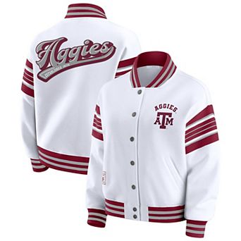 Women's WEAR by Erin Andrews White/Maroon Texas A&M Aggies Satin Stitch Full-Snap Fleece Sweatshirt Jacket