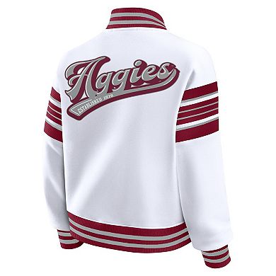 Women's WEAR by Erin Andrews White/Maroon Texas A&M Aggies Satin Stitch Full-Snap Fleece Sweatshirt Jacket