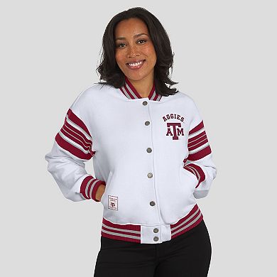 Women's WEAR by Erin Andrews White/Maroon Texas A&M Aggies Satin Stitch Full-Snap Fleece Sweatshirt Jacket