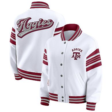 Women's WEAR by Erin Andrews White/Maroon Texas A&M Aggies Satin Stitch Full-Snap Fleece Sweatshirt Jacket