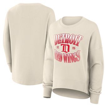 Women's Fanatics Cream Detroit Red Wings Oversized Vintage Slice Pullover Sweatshirt
