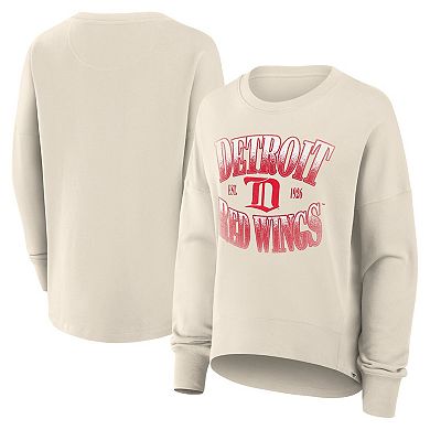 Women's Fanatics Cream Detroit Red Wings Oversized Vintage Slice Pullover Sweatshirt