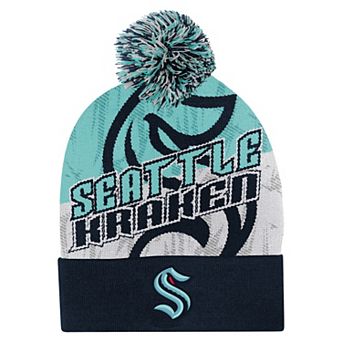 Youth Outerstuff Navy Seattle Kraken New Edge Cuffed Knit Hat with Pom
