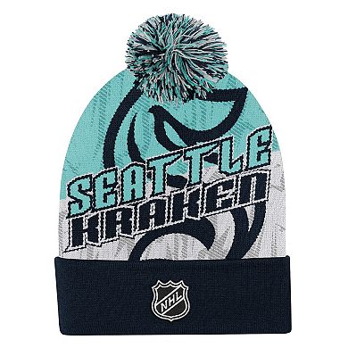 Youth Outerstuff Navy Seattle Kraken New Edge Cuffed Knit Hat with Pom