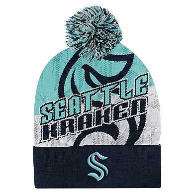 Youth Outerstuff Navy Seattle Kraken New Edge Cuffed Knit Hat with Pom