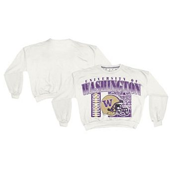 Women's Pressbox White Washington Huskies Oversized Janice Retro Waist-Length Sweatshirt