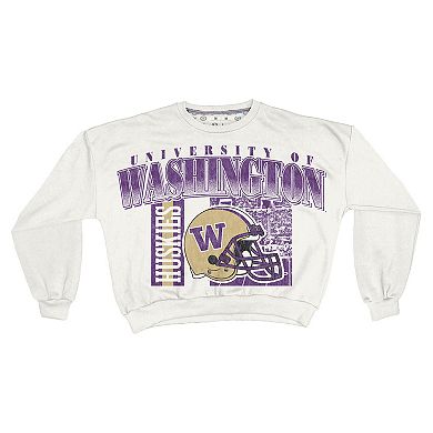 Women's Pressbox White Washington Huskies Oversized Janice Retro Waist-Length Sweatshirt