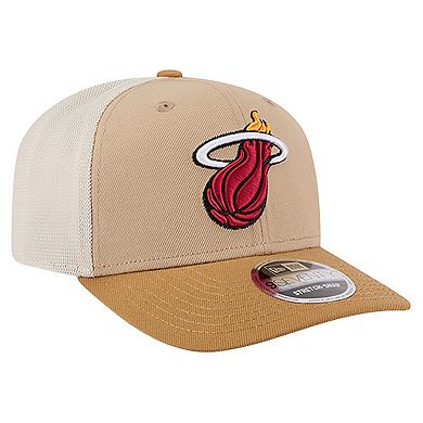 Men's New Era Tan/Light Brown Miami Heat Two-Tone 9SEVENTY Adjustable Trucker Hat