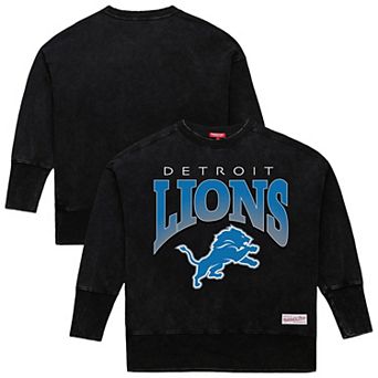 Women's Mitchell & Ness Black Detroit Lions Delineate Mineral Wash Crewneck Sweatshirt
