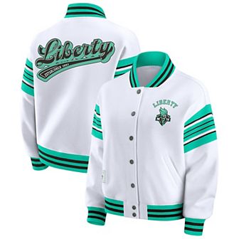 Women's WEAR by Erin Andrews White/Mint New York Liberty Plus Size Full-Snap Fleece Sweatshirt Jacket