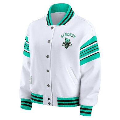 Women's WEAR by Erin Andrews White/Mint New York Liberty Plus Size Full-Snap Fleece Sweatshirt Jacket