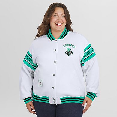 Women's WEAR by Erin Andrews White/Mint New York Liberty Plus Size Full-Snap Fleece Sweatshirt Jacket