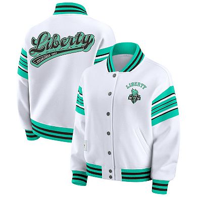 Women's WEAR by Erin Andrews White/Mint New York Liberty Plus Size Full-Snap Fleece Sweatshirt Jacket