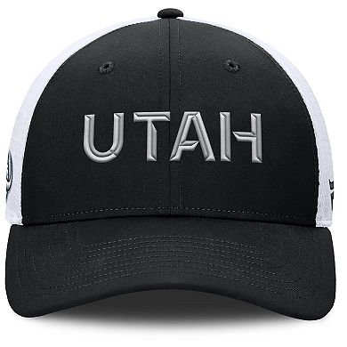 Men's Fanatics Black/White Utah Mammoth Authentic Pro Rink Lockup Adjustable Trucker Hat