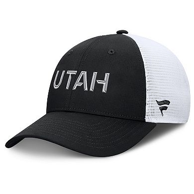 Men's Fanatics Black/White Utah Mammoth Authentic Pro Rink Lockup Adjustable Trucker Hat