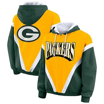 Women's WEAR by Erin Andrews Gold/Green Green Bay Packers Plus Size Retro Crinkle Full-Zip Windbreaker Jacket