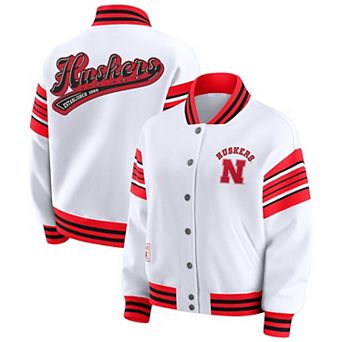 Women's WEAR by Erin Andrews White/Scarlet Nebraska Huskers Satin Stitch Full-Snap Fleece Sweatshirt Jacket