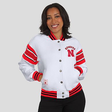 Women's WEAR by Erin Andrews White/Scarlet Nebraska Huskers Satin Stitch Full-Snap Fleece Sweatshirt Jacket