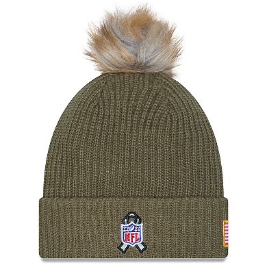 Women's New Era Dark Green Pittsburgh Steelers 2025 Salute to Service Cuffed Knit Hat with Pom