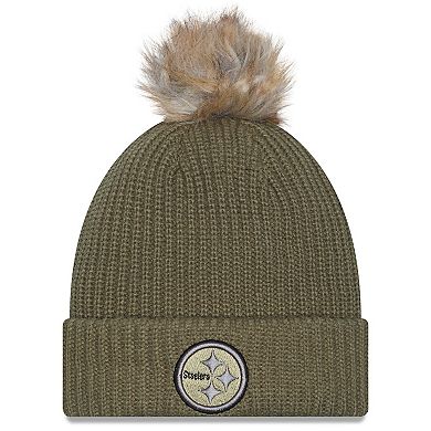 Women's New Era Dark Green Pittsburgh Steelers 2025 Salute to Service Cuffed Knit Hat with Pom