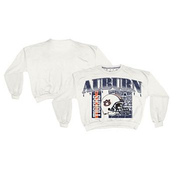 Women's Pressbox White Auburn Tigers Oversized Janice Retro Waist-Length Sweatshirt