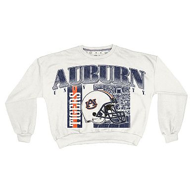Women's Pressbox White Auburn Tigers Oversized Janice Retro Waist-Length Sweatshirt