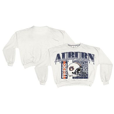 Women's Pressbox White Auburn Tigers Oversized Janice Retro Waist-Length Sweatshirt