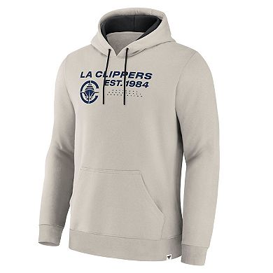 Men's Fanatics Off White LA Clippers Crossover Collection Blocked Shot Premium Pullover Hoodie