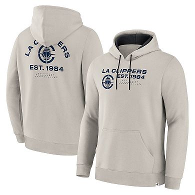 Men's Fanatics Off White LA Clippers Crossover Collection Blocked Shot Premium Pullover Hoodie