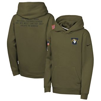 Youth Nike Olive Los Angeles Rams 2025 Salute to Service Club Fleece Hoodie