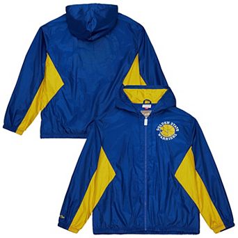Men's Mitchell & Ness Royal Golden State Warriors Playmaker Full-Zip Hooded Windbreaker Jacket