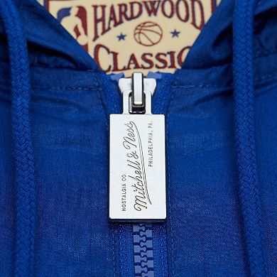 Men's Mitchell & Ness Royal Golden State Warriors Playmaker Full-Zip Hooded Windbreaker Jacket