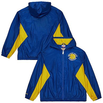 Men's Mitchell & Ness Royal Golden State Warriors Playmaker Full-Zip Hooded Windbreaker Jacket