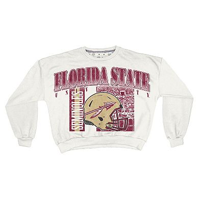 Women's Pressbox White Florida State Seminoles Oversized Janice Retro Waist-Length Sweatshirt
