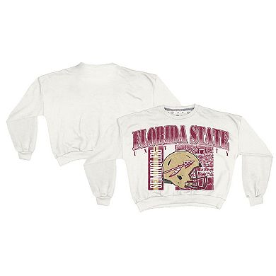 Women's Pressbox White Florida State Seminoles Oversized Janice Retro Waist-Length Sweatshirt