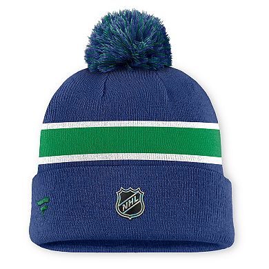Men's Fanatics Blue Vancouver Canucks Authentic Pro Rink Cuffed Knit Hat with Pom