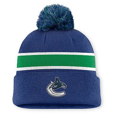 Men's Fanatics Blue Vancouver Canucks Authentic Pro Rink Cuffed Knit Hat with Pom